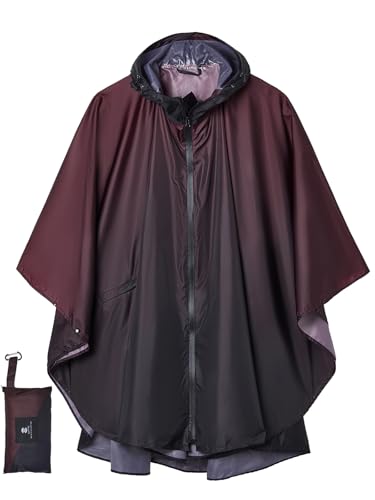 SaphiRose Unisex Rain Poncho Waterproof Raincoat Hooded for Adults Women with Pockets - color: Gradient Dark Purple