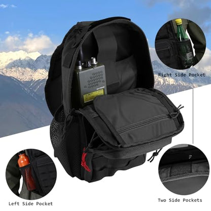 Rover Sling Pack Tactical Shoulder Sling Bag Backpack with Bottle Holder Crossbody Chest Bag, Black with Red Rope/Patch - color: Black With Red
