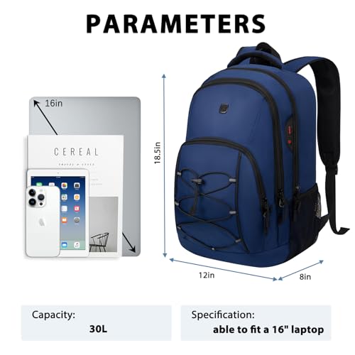 Goloni Laptop Backpack for Men Women, 17 Inch Travel Backpack with USB Charging Port, Water Resistant Lightweight Backpack with Compartments, 30L Casual Daypack,Blue - color: Blue