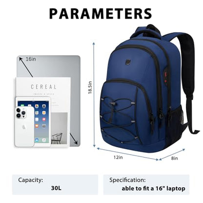 Goloni Laptop Backpack for Men Women, 17 Inch Travel Backpack with USB Charging Port, Water Resistant Lightweight Backpack with Compartments, 30L Casual Daypack,Blue - color: Blue