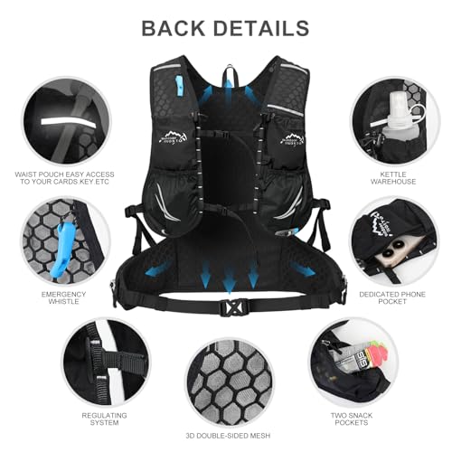 IX INOXTO Hydration Backpack, 18L Lightweight Hiking Backpack with 2L Water Bladder Daypack Women Men, Water Backpack Insulated Hydration Pack for Hiking, Running, Festival, Cycling - color: All Black