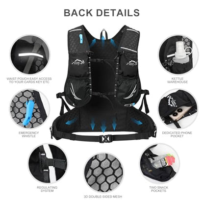 IX INOXTO Hydration Backpack, 18L Lightweight Hiking Backpack with 2L Water Bladder Daypack Women Men, Water Backpack Insulated Hydration Pack for Hiking, Running, Festival, Cycling - color: All Black