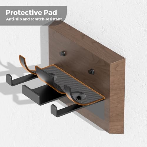 Barbell Wall Mount, Olympic Barbell Holder for Garage Gym, Vertical Bar Rack with Wooden Spacer Pad - Black Powder Coated Iron & Rubber Wood Base, Anti-Scratch Wall Protection & Extra Stability on Uneven Walls - Space Saving Home Gym Accessory, Barbell St