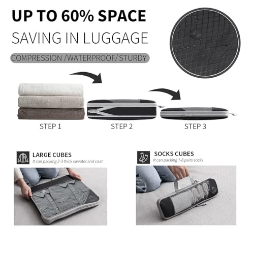 9-Set Packing Cubes with Hanging Bag | 9-Size Combination, Mesh Fabric & Reflective Stripe | Travel Luggage Organizers (Black) - color: Black