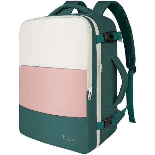 Taygeer Carry On Backpack, 35l Travel Backpack for Women Airline Approved, Cute Underseat Personal Item Travel Bag With Shoe Compartment, Casual Daypack Gifts for Friend Weekend, Beige Peacock Pink - color: Cream Pink Green, size: Large
