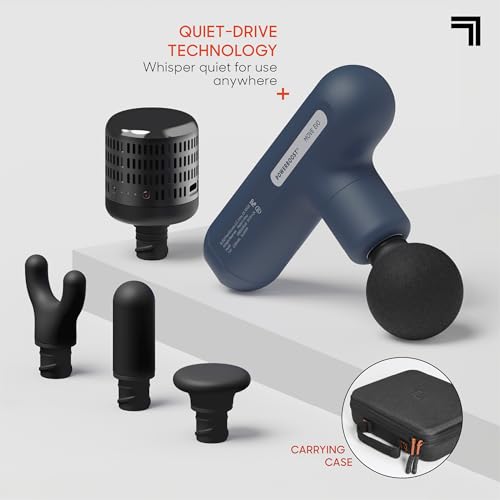 Sharper Image Deep Tissue Percussion Massage Gun, Powerboost Move Evo Hot & Cold Rechargeable Handheld Massager, 4 Adjustable Speeds, 5 Attachment Heads & Carrying Case, for Muscle Pain Relief, Blue - color: Navy - Hot + Cold