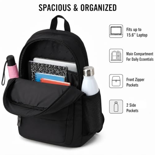 Reebok Backpack - Multipurpose Lightweight Carry On Everyday Laptop Gym Travel Commuter Backpack, Regan II Black - color: Regan II Black