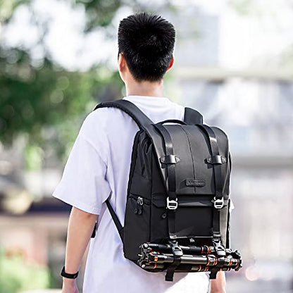 K&F CONCEPT Camera Backpack, Camera Bags for Photographers Large Capacity Camera Case with Raincover,15-15.6 Inch Laptop Compartment Compatible for Canon/Nikon/Sony/DJI Mavic Drone(Backpack 20L) - color: 02-black