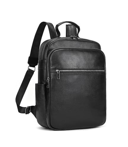 LUUFAN Genuine Leather Shoulder Bag for Men Casual Backpack Slim Daypack Laptop Rucksack Business Travel Outdoor Bag - color: 8017h-black