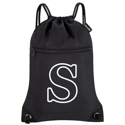 HOLYLUCK Drawstring Bags Initial Backpack Sackpack Cinch Bags for Sports, Gym, Travel, Beach (Black-S) - color: Black-s