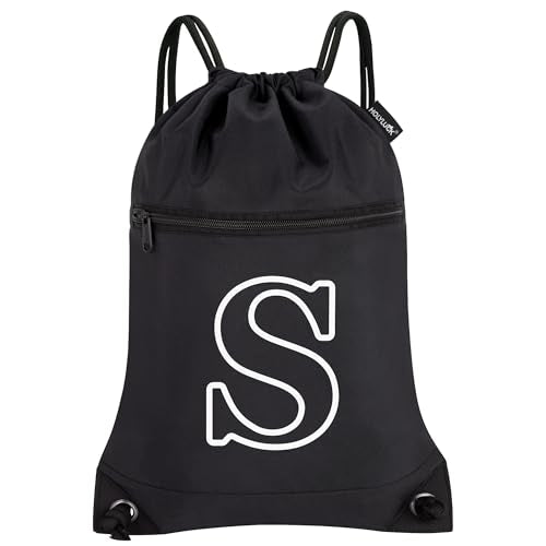 HOLYLUCK Drawstring Bags Initial Backpack Sackpack Cinch Bags for Sports, Gym, Travel, Beach (Black-S) - color: Black-s
