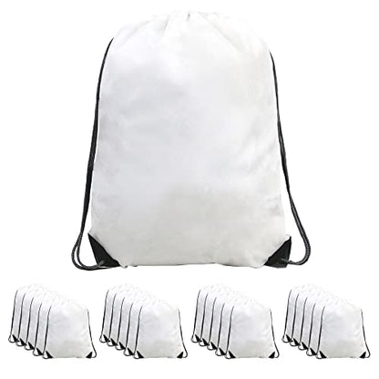 BeeGreen 20 Packs White Drawstring Backpack Bags Wholesale Bulk Cinch Bags Heavy Duty String Backpack Machine Washable Lightweight Sackpack Outdoor Sport Bags for Women Men - color: White