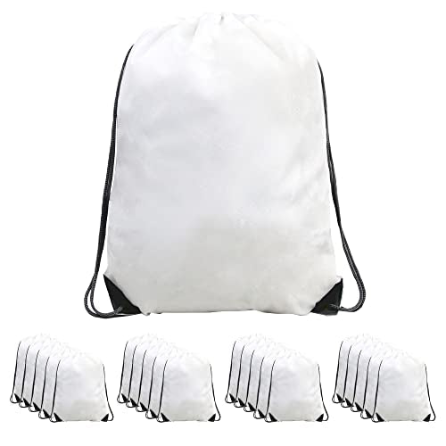 BeeGreen 20 Packs White Drawstring Backpack Bags Wholesale Bulk Cinch Bags Heavy Duty String Backpack Machine Washable Lightweight Sackpack Outdoor Sport Bags for Women Men - color: White