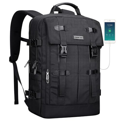 WITZMAN Travel Laptop Backpack for Men Fit 16 inch Computer Carry-on Airline Approved with USB Charging Port(B716 Black) - color: Black