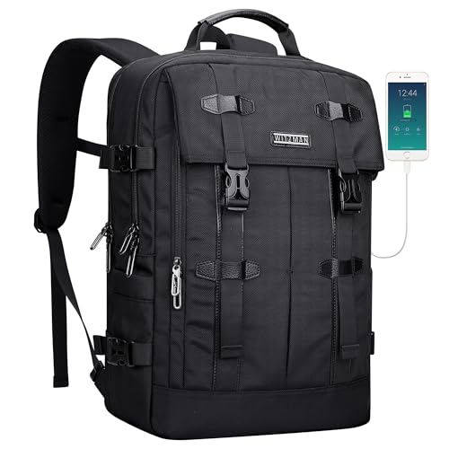 WITZMAN Travel Laptop Backpack for Men Fit 16 inch Computer Carry-on Airline Approved with USB Charging Port(B716 Black) - color: Black