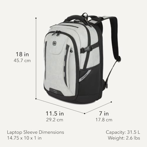 SwissGear Travel Tech Pro Laptop Backpack – Fits Laptops up to 16” – ScanSmart TSA-Friendly Backpack with Multiple Organizer Pockets – Grey Heather - color: Gray Heather, style: Travel Tech Pro