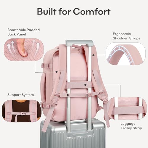 mibasies 30L Travel Backpack for Women & Men: Flight Approved Carry On Backpack, TSA Personal Item Bag with Water Bottle Pocket, Weekender Essentials Backpacks fits 15.6" Laptop - Pink - color: Pink, size: Large