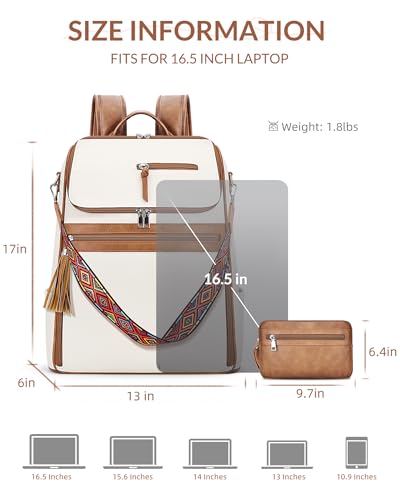 SYTRAH Leather Laptop Backpack for Women Designer Laptop Bag, 16.5 inch Travel Computer Backpacks Purse with Tassel for Work Business with Satchel Purse Beige Brown - color: Beige Brown