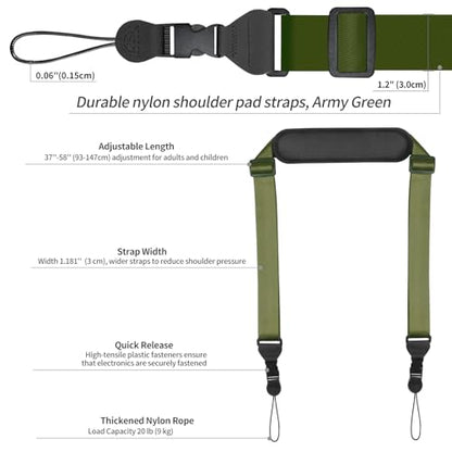 FIEIL Universal Shoulder Strap, Neoprene Padded Bag Strap with Double Adjustable Buckles, Comfortable Neck Lanyard for Camera, Cellphone Tablet,iPad, Laptop, Binocular, Luggage Bag(Army Green) - color: Army Green