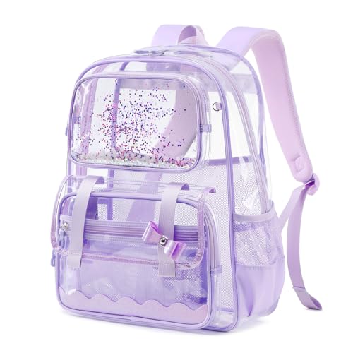 Clear Backpack for Girls,Transparent Backpack See Through Backpacks Stadium Event,Heavy Duty Clear Bookbag for School Purple - color: Dreamy Purple