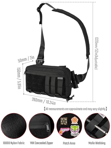 TACTICAL_GEEK Cache L3C EDC Sling Bag Chest, Lightweight Shoulder Daypack, Travel Hiking Concealed Carry, Crossbody Bag, Tactical Backpack, Hiking Ambidextrous Strap (1000D-Black) - color: L3c-black