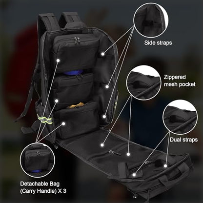 First Aid Backpack Empty, Emergency Bag, Medical Backpack, Emergency Responder for Nursing Student, Therapist, Doctors (Bag Only) - color: Black