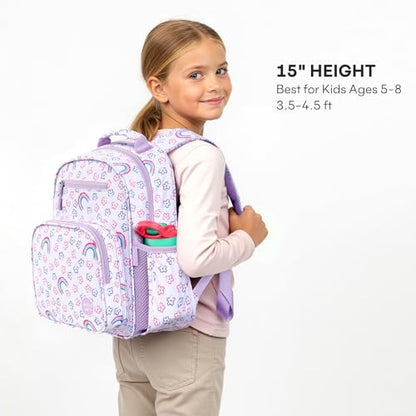 mibasies Kids Backpack for Girls 5-8: Water-Resistant School Bookbag for Kindergarten and Elementary - Rainbow Purple - color: Rainbow Purple, style: Kids-15"h