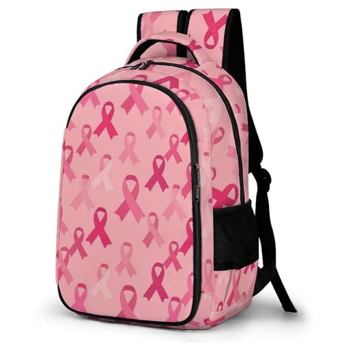 Hiking Travel Backpack Pink Breast Cancer Ribbons for Men Women, Waterproof Anti Theft Laptop Rucksack with Multi Compartments for Outdoor Sports - color: Pattern (332)