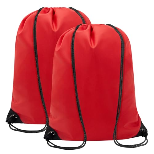 2PCS Drawstring Bags Bulk, String Backpack for Men Women, Cinch Bag Draw String Back Bag for Gym, Sports, Travel, Swimming, Beach, Red - color: Red, size: Large