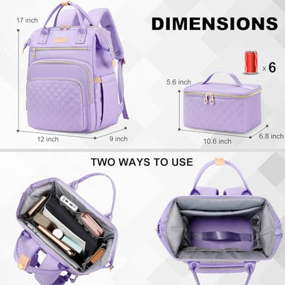 AIJIEKE Lunch Backpack for Women, 15.6 Inch Laptop Backpack with Detachable Insulated Cooler Lunch Box, 2-in-1 Water Resistant Work Computer Bag for Nurse Teacher College Commute, Purple - color: Purple