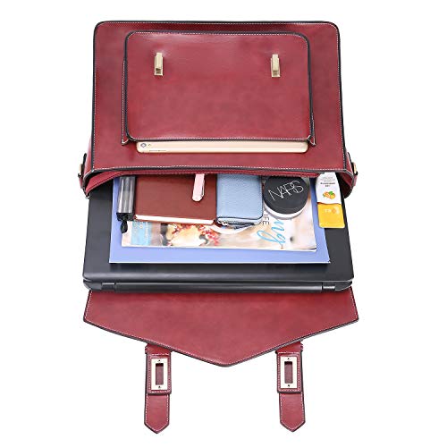 ECOSUSI Backpack for Women Briefcase Messenger Laptop Bag Vegan Leather Satchel Work Bags Fits 15.6 inch Laptops, Red - color: 3red-l