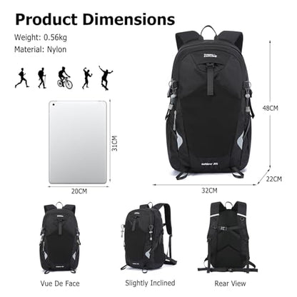 35L Hiking Backpack Waterproof Rucksack Large Lightweight Daypack with Reflective Strip Durable Nylon Backpack for Women Men Camping Climbing Travel Outdoor Sports Black - color: Black