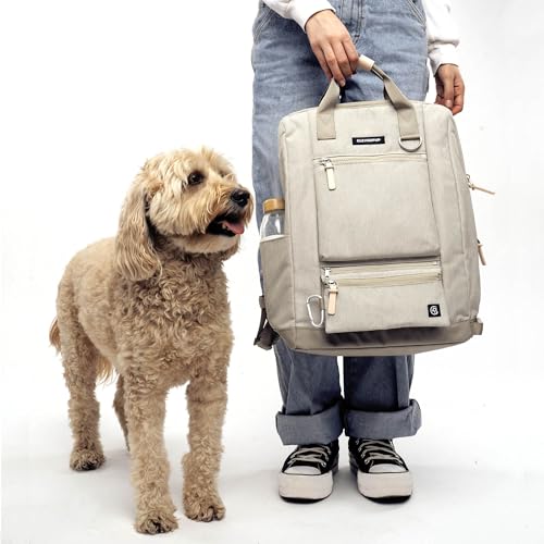 Cleverpup Porter 2-in-1 Dog Gear Backpack – Premium Dog Travel Bag with 10 Pockets, Zip-Off Treat Pouch, Leash Clip, Waterproof Pockets & Water Bottle Holder – Weekend, Hiking, Camping, Sand - color: Sand