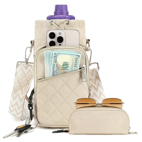 AGLOD Water Bottle Carrier Bag with Strap, Water Bottle Holder Crossbody Bags for Women Men for Walking, Hiking,Cycling - color: Khaki, size: M(32oz-40oz)