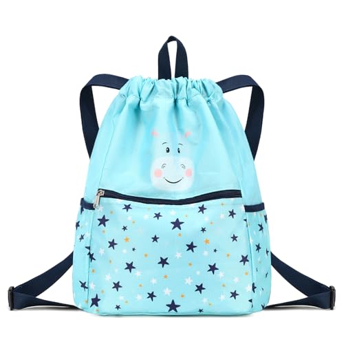 Drawstring Backpack Gym Backpack Sports Bag for Swim Women Men Workout Bag Draw String Back Sack for Soccer Beach Gear Letters Hippo Water Blue - color: Hippo Water Blue