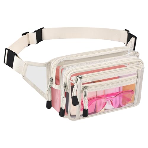 Clear Bag Stadium Approved Clear Fanny Pack for Women for Work,Multi-purpose Waist Bag for Travel & Sporting Event - color: Creamy, style: 1-pack-pvc