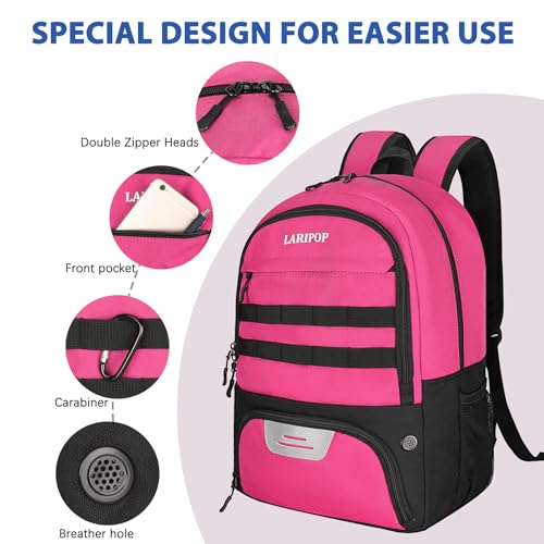 LARIPOP Soccer Backpack with Ball Holder & Shoe Compartment Large Capacity Sports Bag for Training - color: Pink