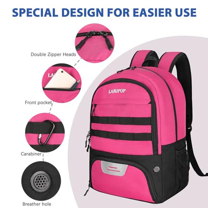 LARIPOP Soccer Backpack with Ball Holder & Shoe Compartment Large Capacity Sports Bag for Training - color: Pink