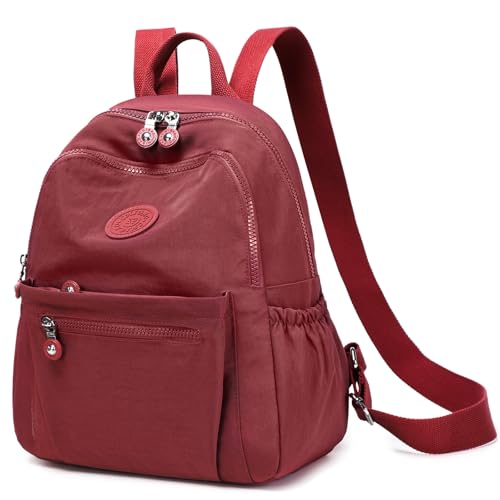 Mini Backpack Purse for Women Lightweight Nylon Casual Bag Small Daypacks for Work Travel (A Wine Red) - color: A Wine Red