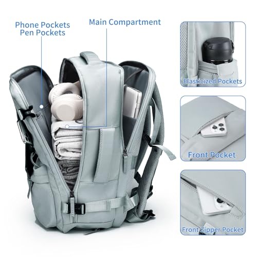 GAEKEAO Travel Backpack for Women Men, Airline Approved 15.6 Inch Laptop Carry On Backpack with Shoe Pouch Luggage Weekender Bag for Travel Business Work Hiking Blue - color: B04 Light Green