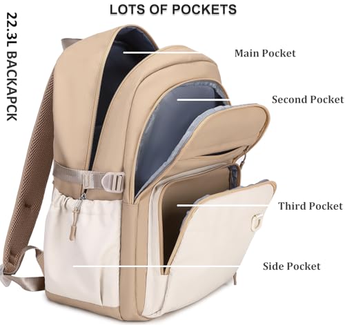 JIANYA Laptop Backpack for College Women Travel Backpack Big Student School Bag, Water Resistant Fits 15.6" Notebook - color: Khaki+beige