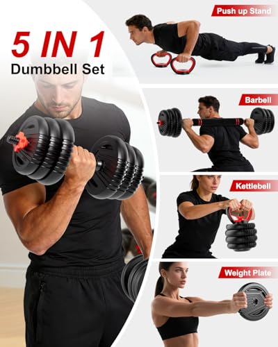 Adjustable Dumbbells, 20/30/45/70/90lbs Free Weight Set with Connector,5 in1 Dumbbells Set Used as Barbell,Kettlebells,Push up Stand,Fitness Exercises for Home Gym Suitable Men/Women - style: 70LB(35LB Pair)
