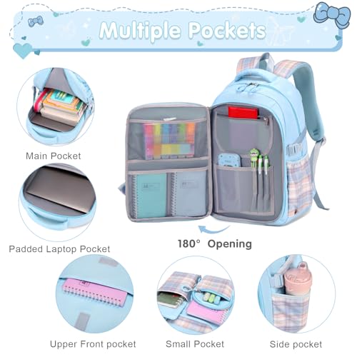 ACESAK Girls Backpack - 3PCS Backpack for Girls Cute School Backpacks for Girls Kindergarten Elementary Preschool Middle Kids School Bags with Lunch Box Pencil Case Set (Blue) - color: Blue