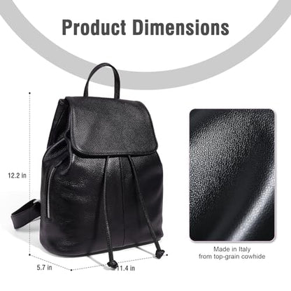 BOYATU Leather Backpack Purse for Women Fashion Design Ladies Shoulder Bag | Full-Grain Leather | Work Commuter & City Travel | Fashion RFID Pocket Bag | Compact Everyday Essentials (Black) - color: Black