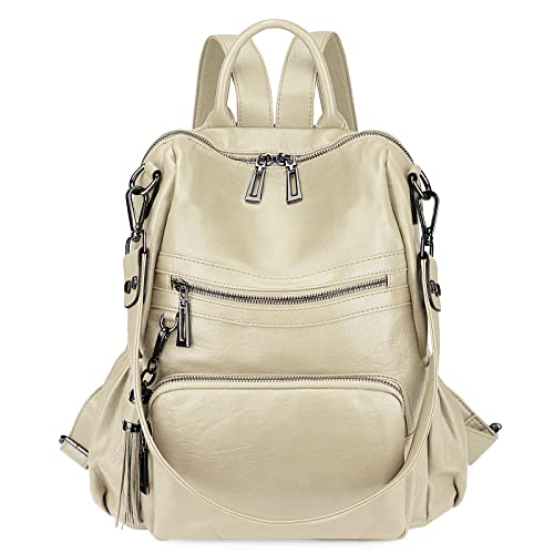 Uromee Travel Backpack Purse for Women Vegan Leather Ladies Fashion Tassel Shoulder Bag Convertible - color: 0243 White