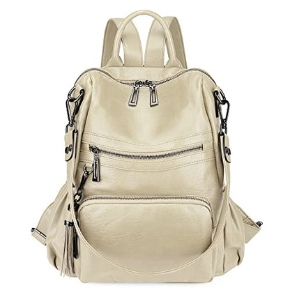 Uromee Travel Backpack Purse for Women Vegan Leather Ladies Fashion Tassel Shoulder Bag Convertible - color: 0243 White