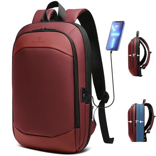 hk Business Backpack for Men 17 Inch,Slim & Expandable Waterproof Travel Laptop Backpack with USB Charger Port (Red) - color: Red, size: 17 Inch