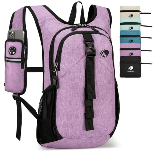 Folding Hiking Backpack with Phone Pocket for Men Women, Small Ultralight Packable Casual Daypack with Shoulder Chest Straps for Travel, 15L Foldable Lightweight Day Pack, Purple - color: Purple