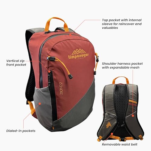 Timpanogos Elevation 22L Hiking Backpack, Lightweight Daypack for Men & Women made with Water-Resistant Ripstop Nylon, Hydration Compatible comes with Ergonomic Straps for Camping and Travel (Zion) - color: Zion