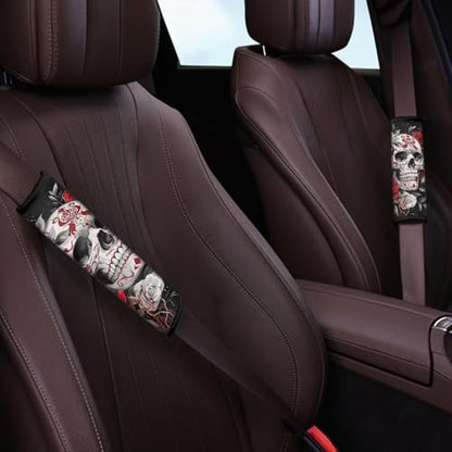 Dreaweet Seat Belt Cover Pad Goth Skull Seat Belt Covers for Adults Halloween Car Accessories 2 Pack Seatbelt Cushions Soft Comfort Car Seat Strap Covers - color: Goth Skull